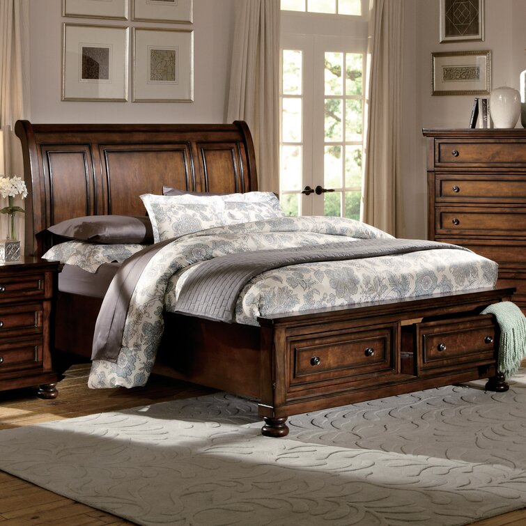 Wooden sleigh deals bed with storage